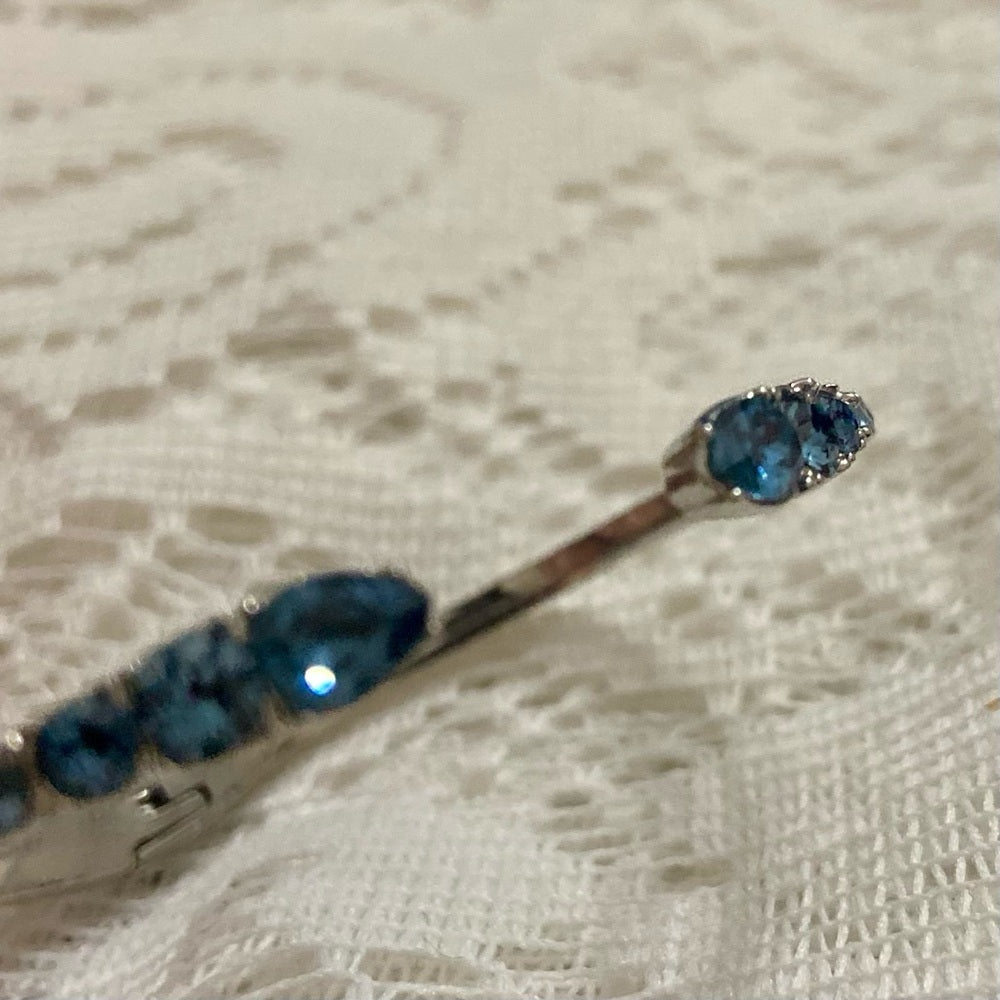 Vintage Givenchy Blue Crystals-Silver Cuff Bangle and Dangling Earrings Set