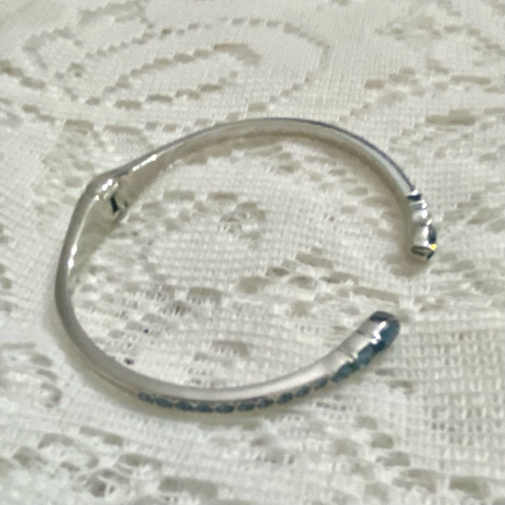 Vintage Givenchy Blue Crystals-Silver Cuff Bangle and Dangling Earrings Set