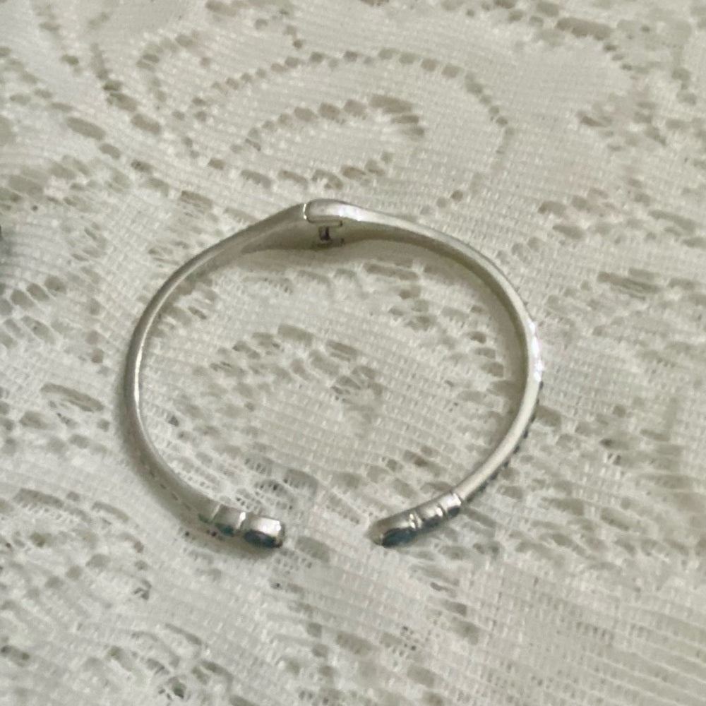 Vintage Givenchy Blue Crystals-Silver Cuff Bangle and Dangling Earrings Set