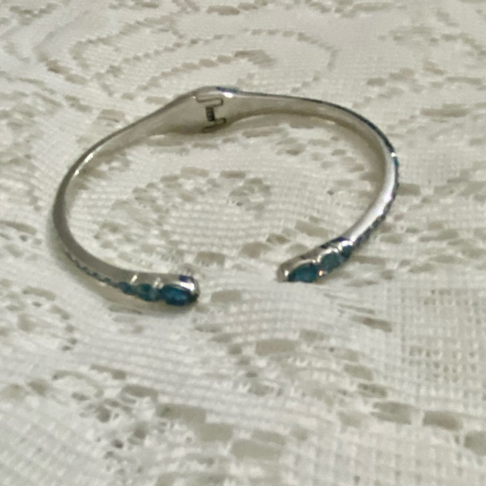 Vintage Givenchy Blue Crystals-Silver Cuff Bangle and Dangling Earrings Set