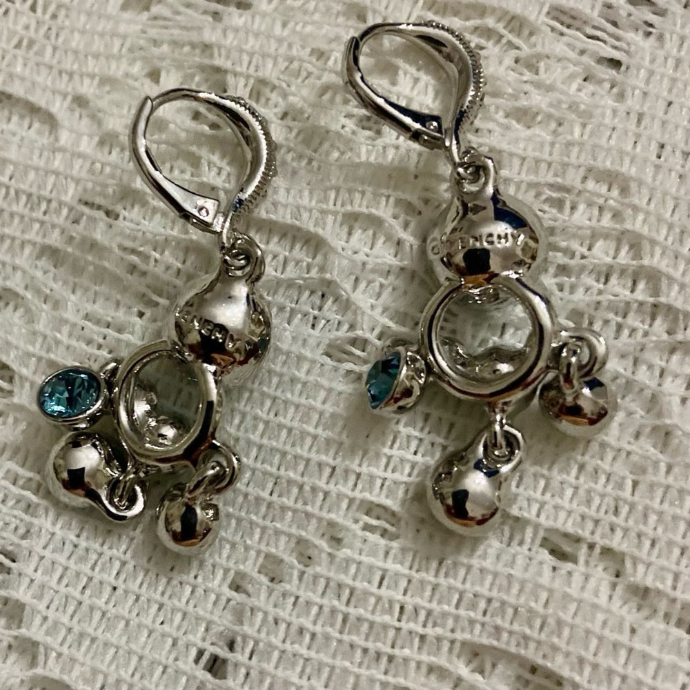 Vintage Givenchy Blue Crystals-Silver Cuff Bangle and Dangling Earrings Set