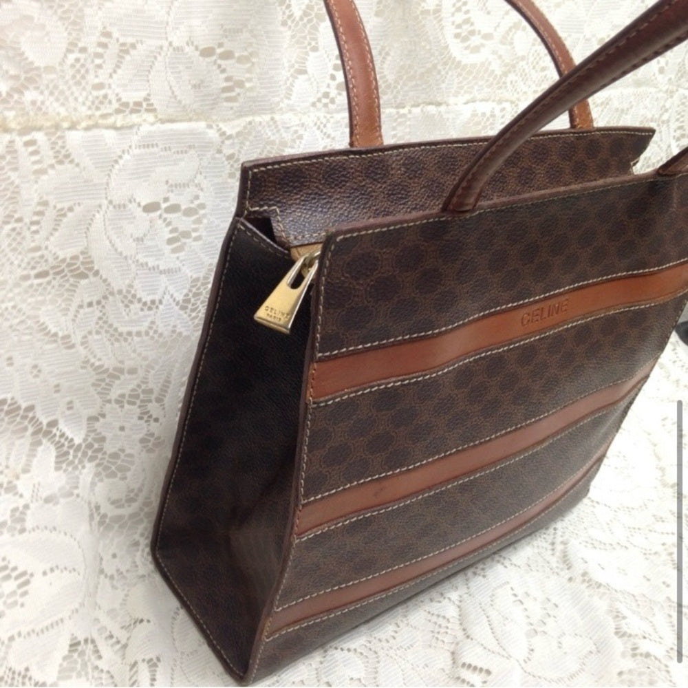 Celine, Paris, Italy Brown Macadam Handbag 10in x 9in x 2.5in