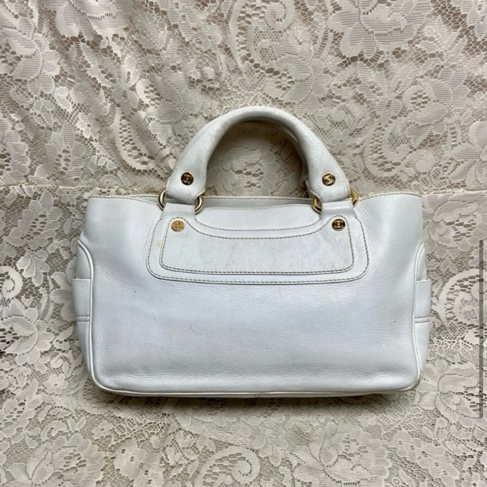 Authentic Celine White Leather Handbag-Crossbody 12in x 8in x 5in
