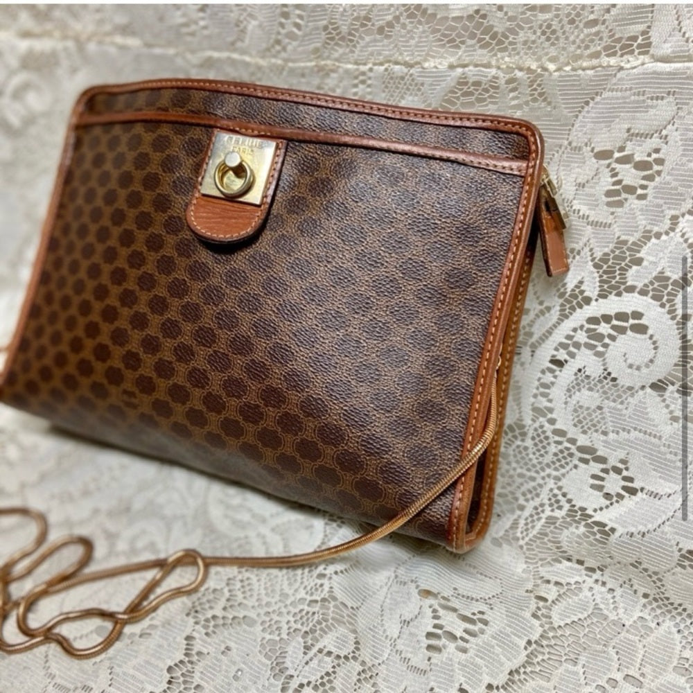 Celine, Paris, Italy Brown Mono 2-way Clutch-Crossbody