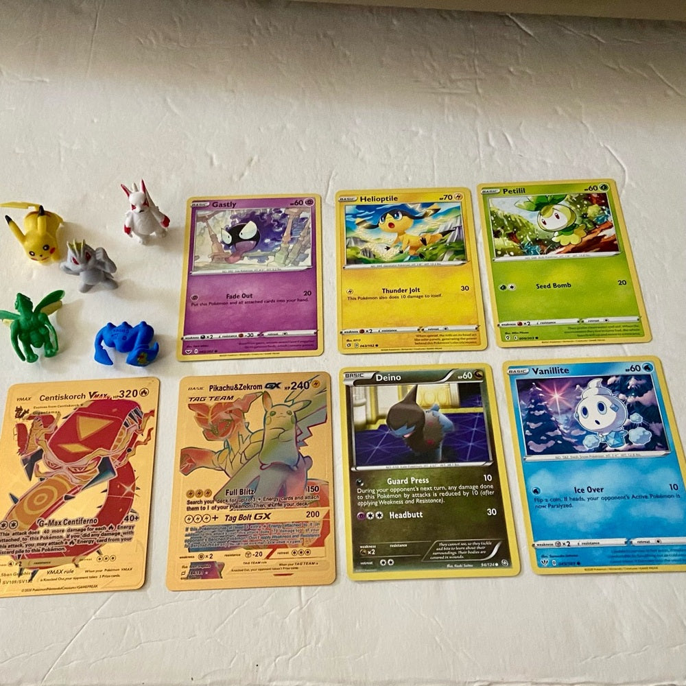 Lot HH-12pc Lot : 2 Gold Fan Arts Cards, 5 Pokemon Cards and 5 Pokémon …