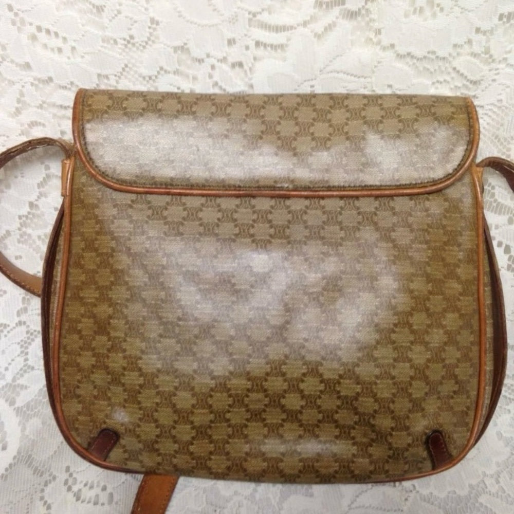 Vintage Celine Beige Macadam Handbag Crossbody 9.5in x 8.5in x 1.5in