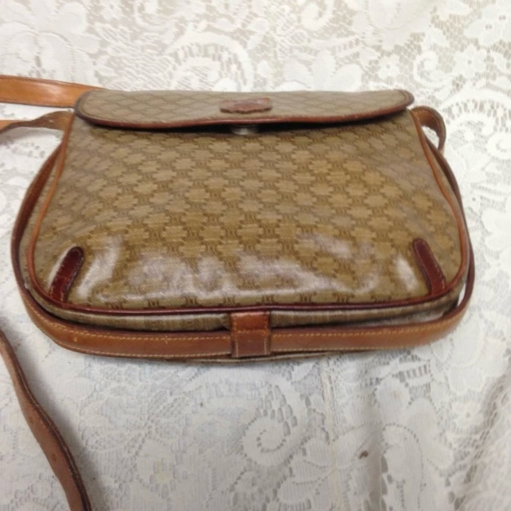 Vintage Celine Beige Macadam Handbag Crossbody 9.5in x 8.5in x 1.5in