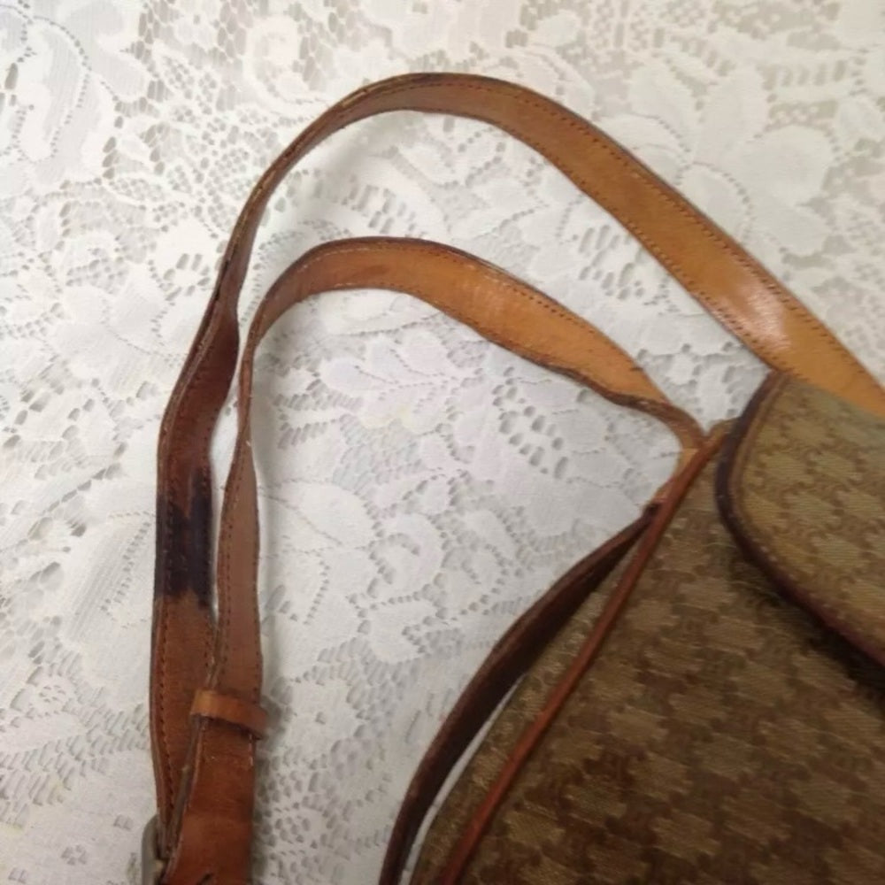 Vintage Celine Beige Macadam Handbag Crossbody 9.5in x 8.5in x 1.5in