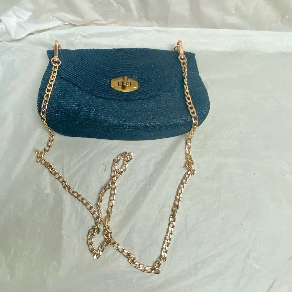 Vintage, Navy Blue Hemp Small Crossbody Bag 6in x 10in x 2in
