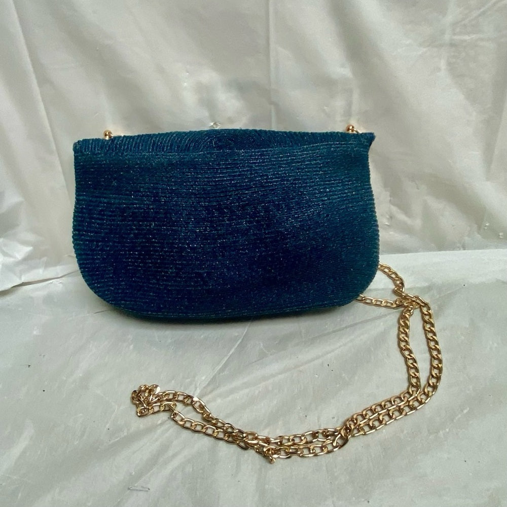 Vintage, Navy Blue Hemp Small Crossbody Bag 6in x 10in x 2in