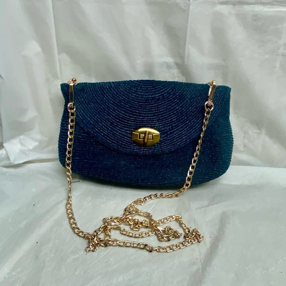Vintage, Navy Blue Hemp Small Crossbody Bag 6in x 10in x 2in