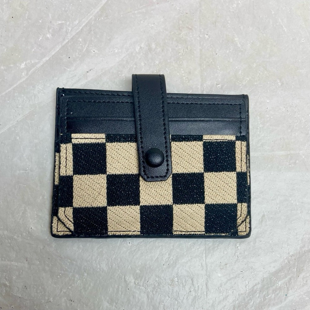 Vintage Black and White Checkered Compact Wallet 4.5in x 3.5in