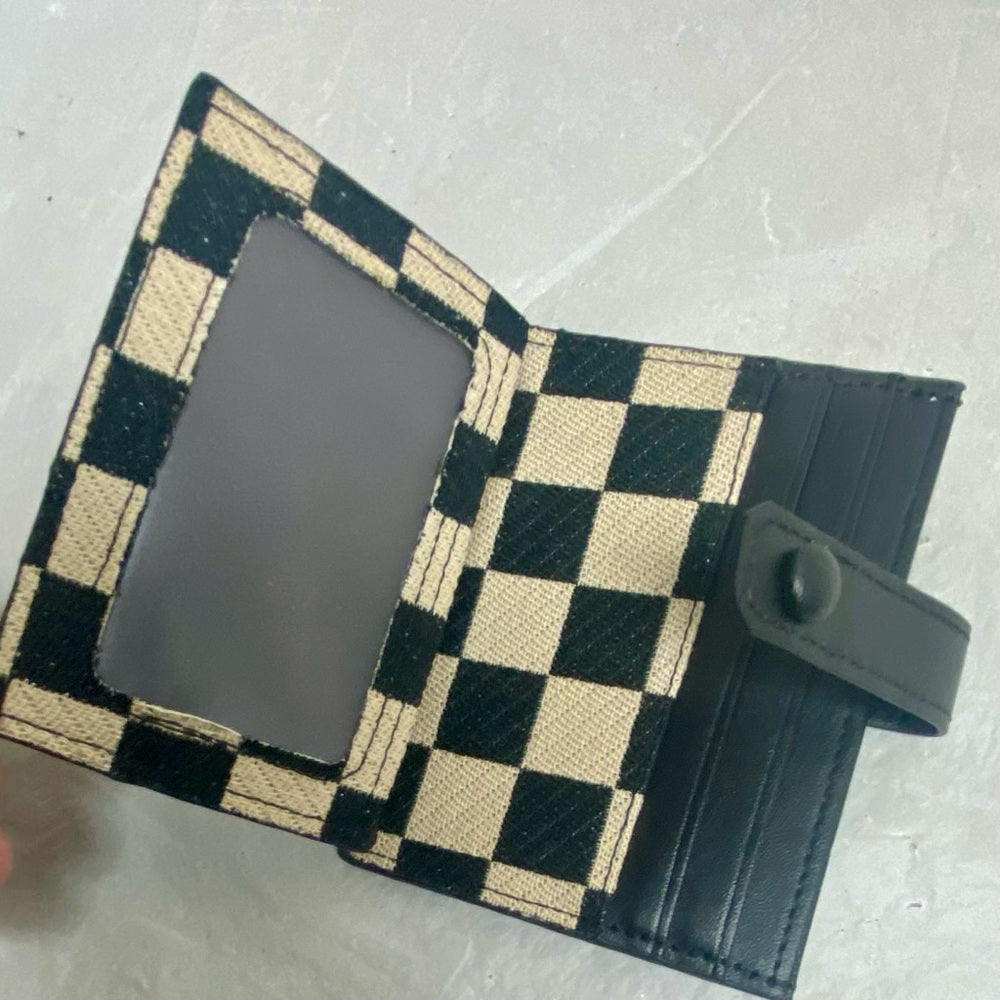 Vintage Black and White Checkered Compact Wallet 4.5in x 3.5in