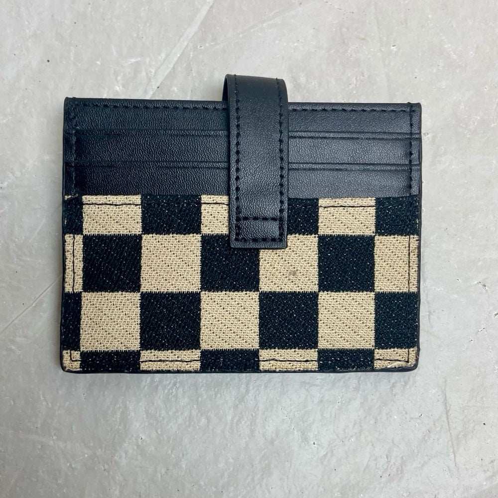 Vintage Black and White Checkered Compact Wallet 4.5in x 3.5in