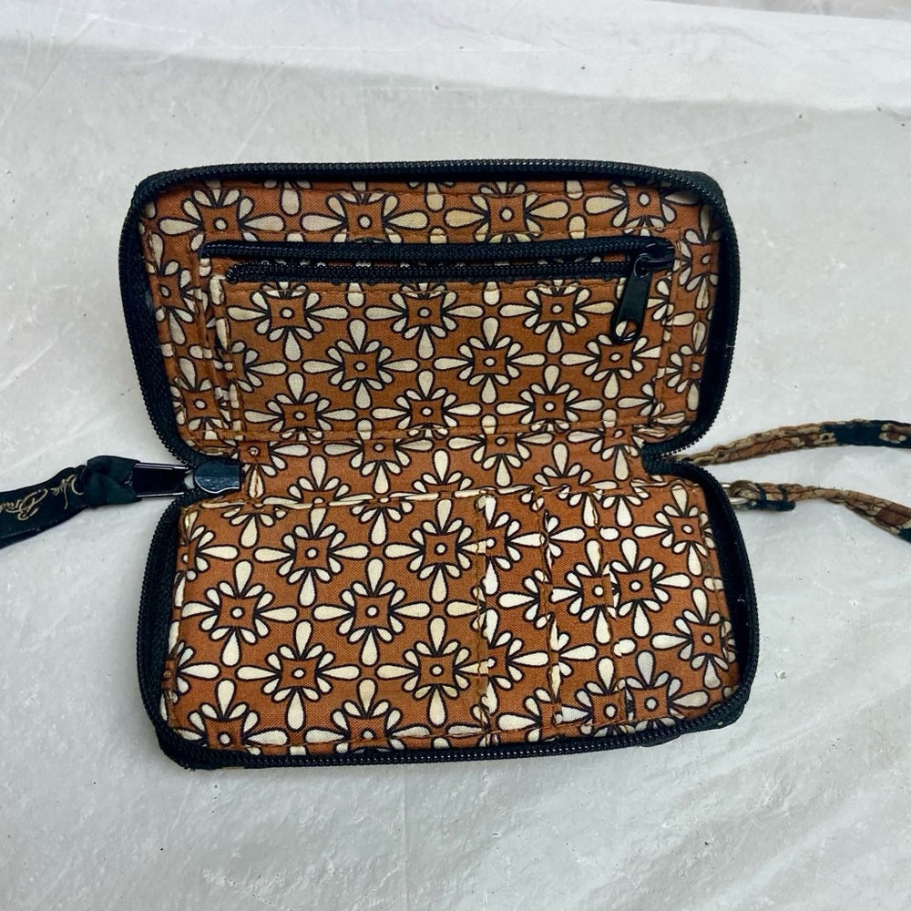 Vintage Vera Bradley Brown and Black Zippy Wallet-Wristlet 6in x 3.5in