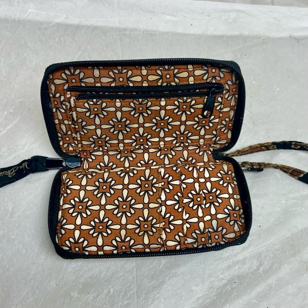Vintage Vera Bradley Brown and Black Zippy Wallet-Wristlet 6in x 3.5in