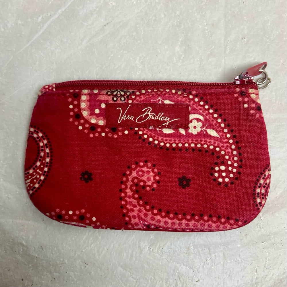 Vintage Vera Bradley Red Floral Paisley Coin Purse - ID ID Wallet 5in x 3in