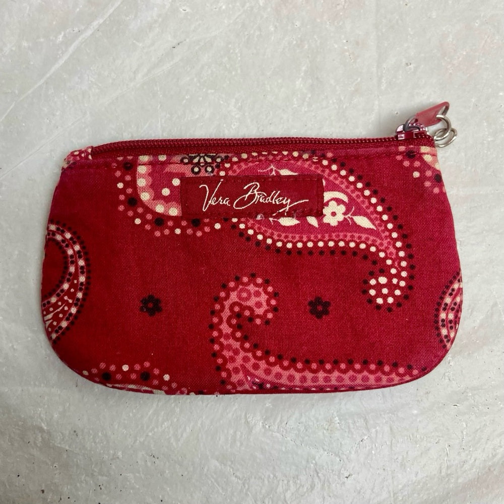 Vintage Vera Bradley Red Floral Paisley Coin Purse - ID ID Wallet 5in x 3in