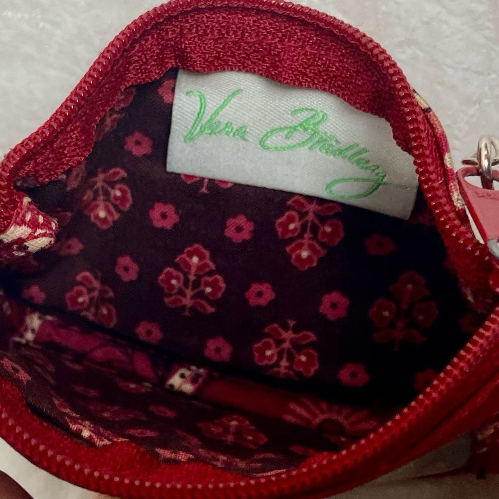 Vintage Vera Bradley Red Floral Paisley Coin Purse - ID ID Wallet 5in x 3in
