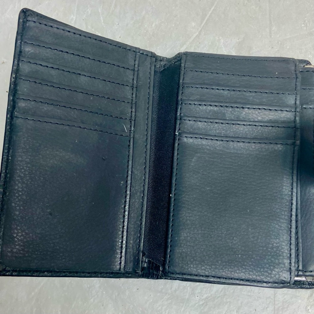 Vintage, Black Leather, Compact, Kisslock Coin Wallet 5.5in x 3.5in