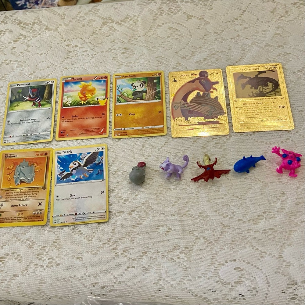 Lot MM: 12pc Lot : 2 Gold Fan Arts Cards, 5 Pokemon Cards and 5 Pokémon …