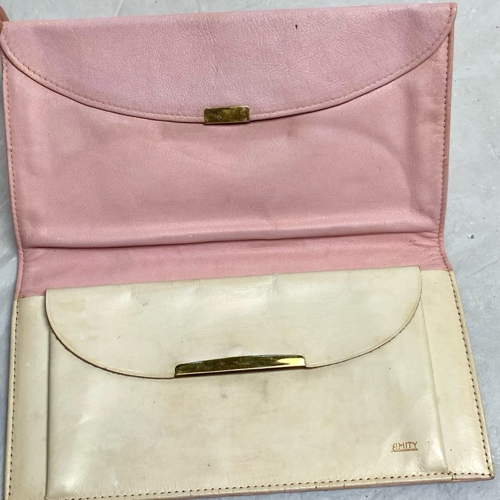 Vintage Pink Leather -Floral Long Wallet 7.5in x 4in