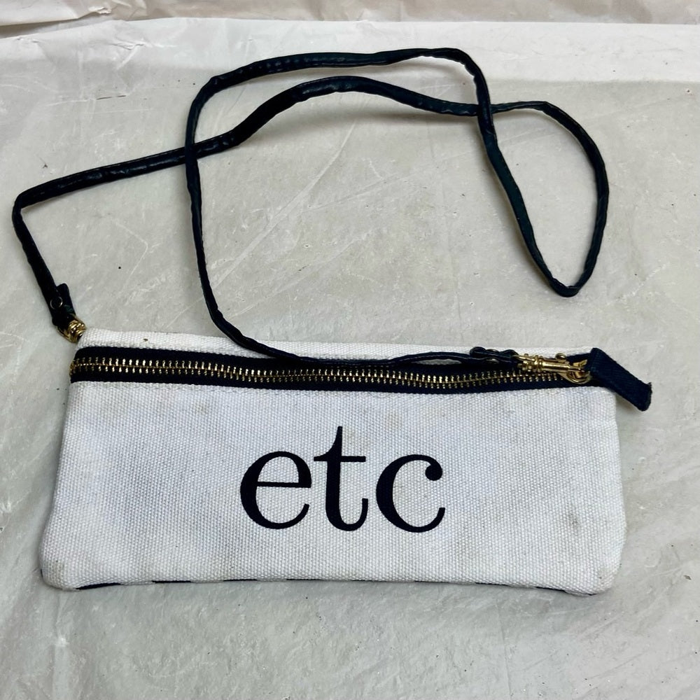 ETC White and Black Stripes Envelope Shoulder Bag- See Jane Work 9in x 4in