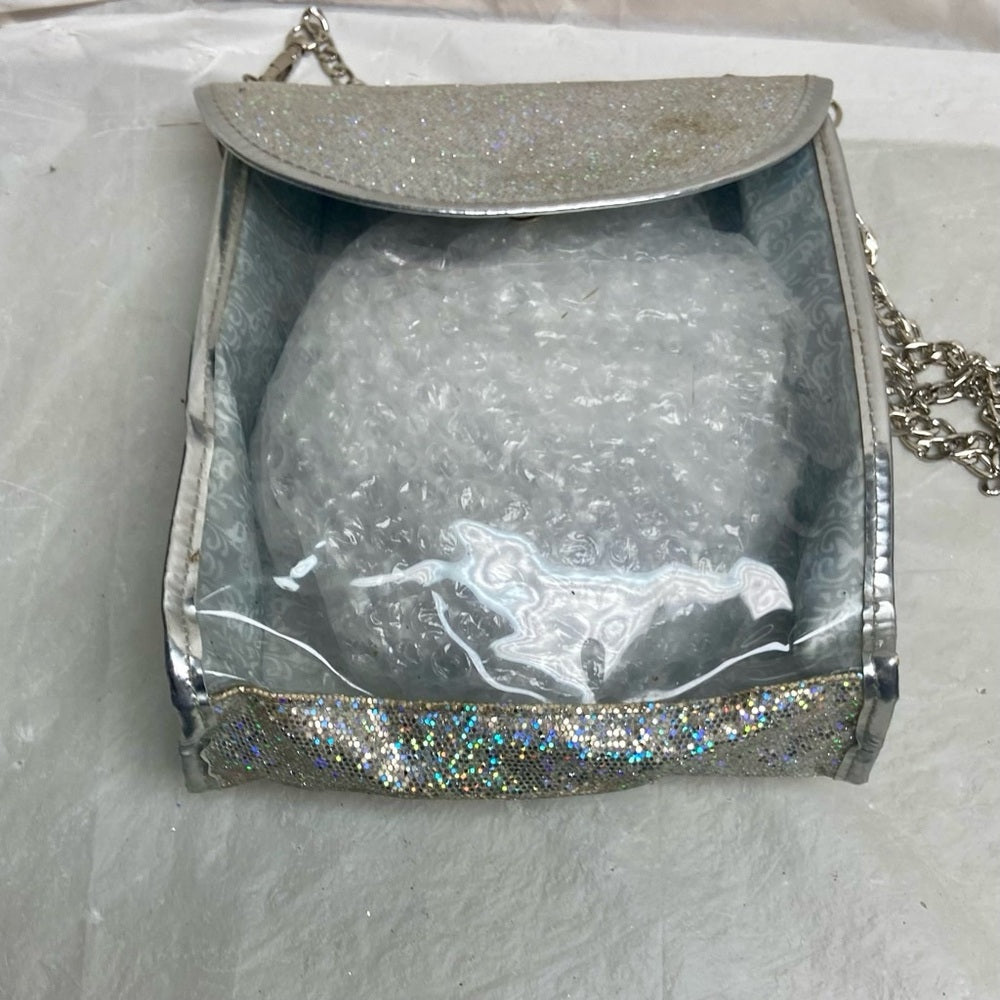 Iridescent Silver Metallic -Clear Crossbody Bag 8in x 7In x 3in (E9525)