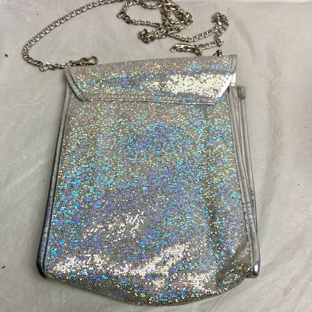 Iridescent Silver Metallic -Clear Crossbody Bag 8in x 7In x 3in (E9525)