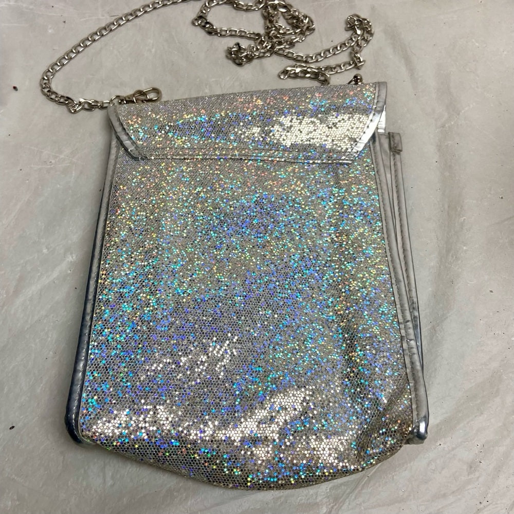 Iridescent Silver Metallic -Clear Crossbody Bag 8in x 7In x 3in (E9525)