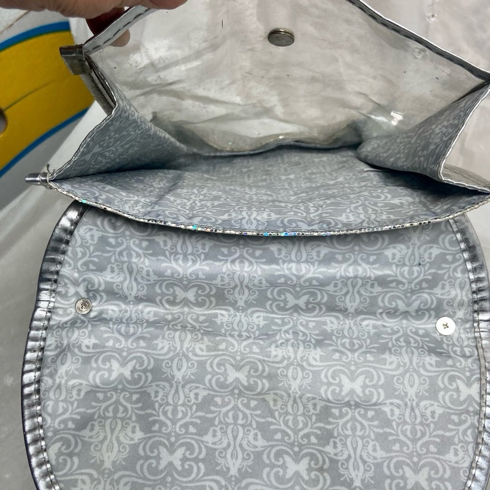 Iridescent Silver Metallic -Clear Crossbody Bag 8in x 7In x 3in (E9525)