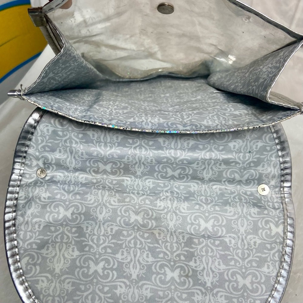 Iridescent Silver Metallic -Clear Crossbody Bag 8in x 7In x 3in (E9525)