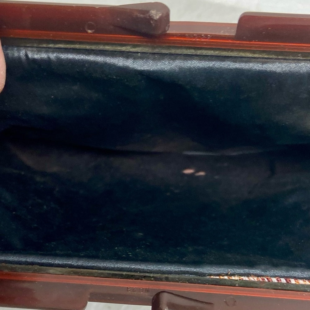 Vintage, Burgundy-Orange Paisley Kisslock Clutch Wallet 8.5in x 5.5in x 1in