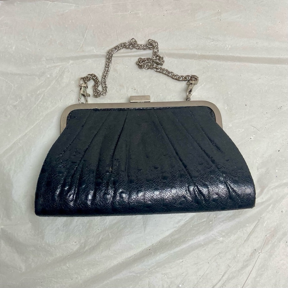 Vintage, Chinese Laundry, Black Ostrich Leather Evening Bag