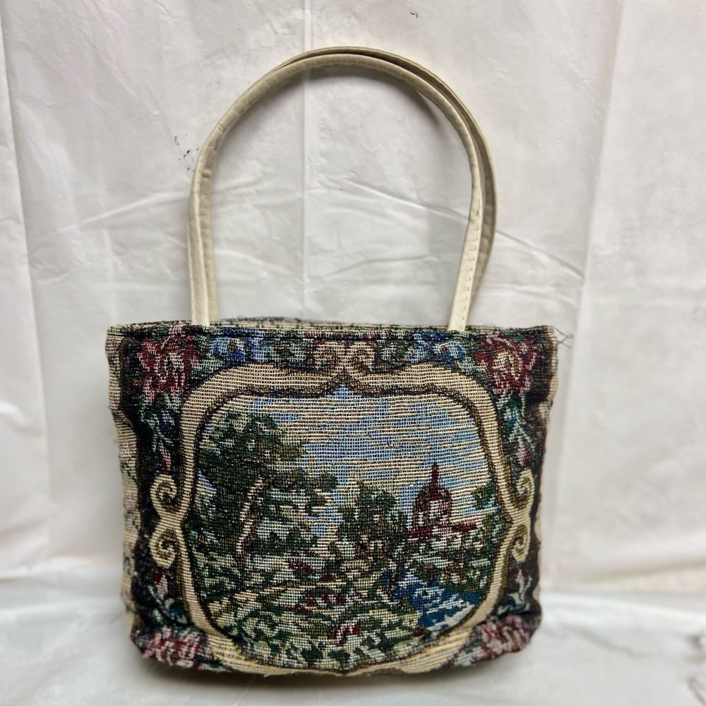 Vintage Scenic Tapestry Hand Bag 8.5in x 8in x 2.5in