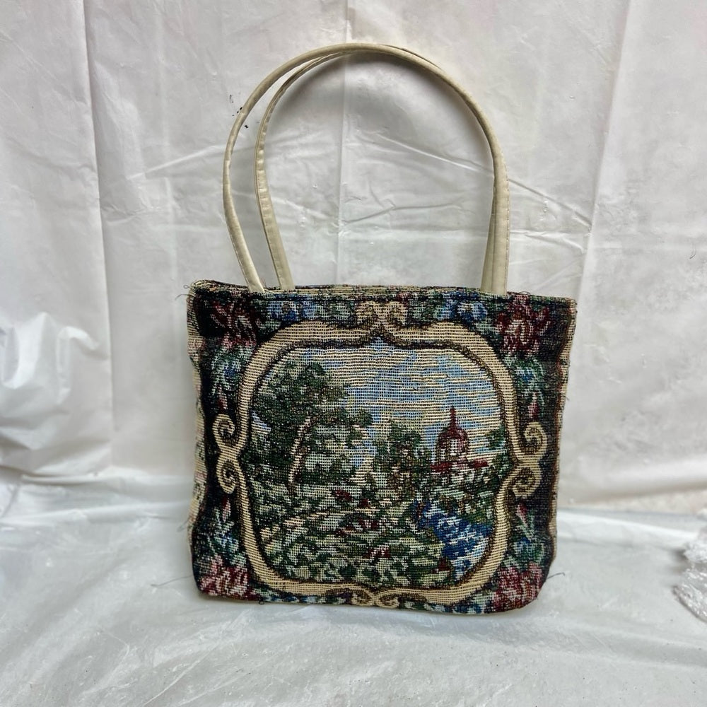 Vintage Scenic Tapestry Hand Bag 8.5in x 8in x 2.5in