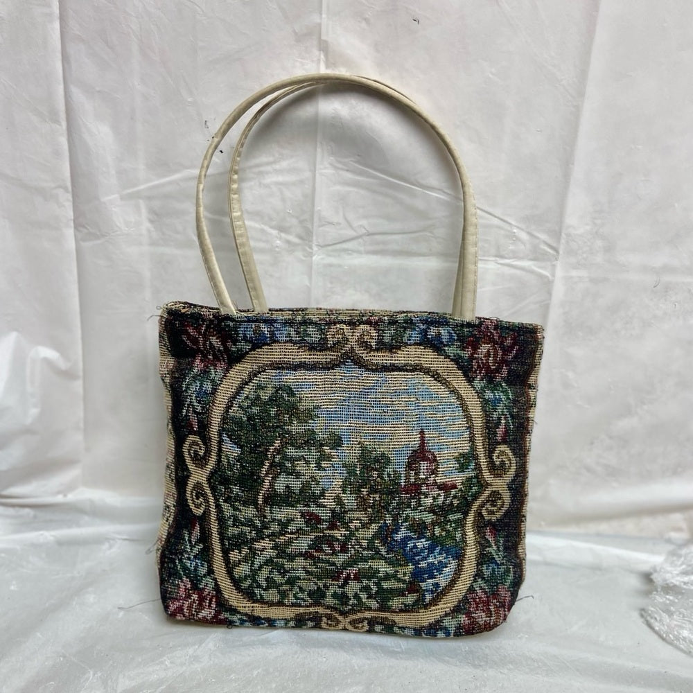 Vintage Scenic Tapestry Hand Bag 8.5in x 8in x 2.5in