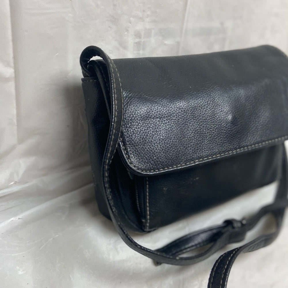 Vintage Black Leather Small Crossbody Bag 8in x 6in x 2in