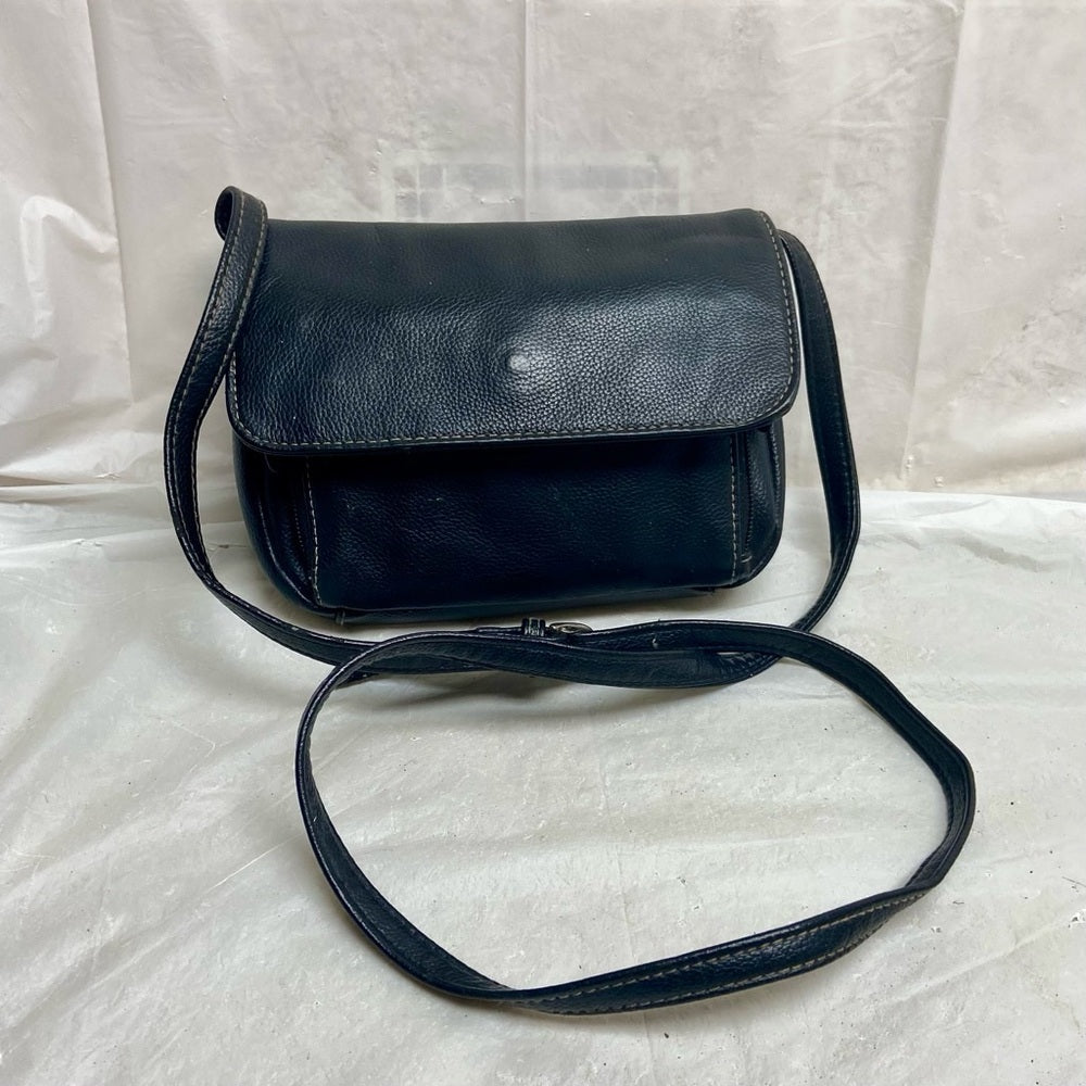 Vintage Black Leather Small Crossbody Bag 8in x 6in x 2in