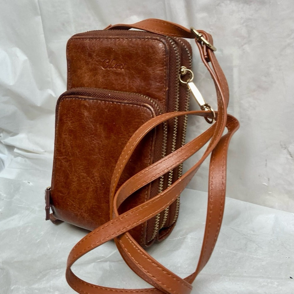 Vintage Cluci Brown Leather 3-Zippy Compartments Crossbody