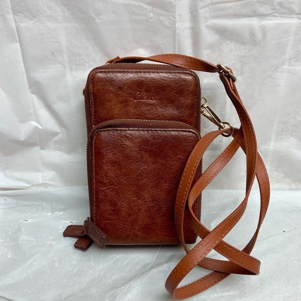 Vintage Cluci Brown Leather 3-Zippy Compartments Crossbody