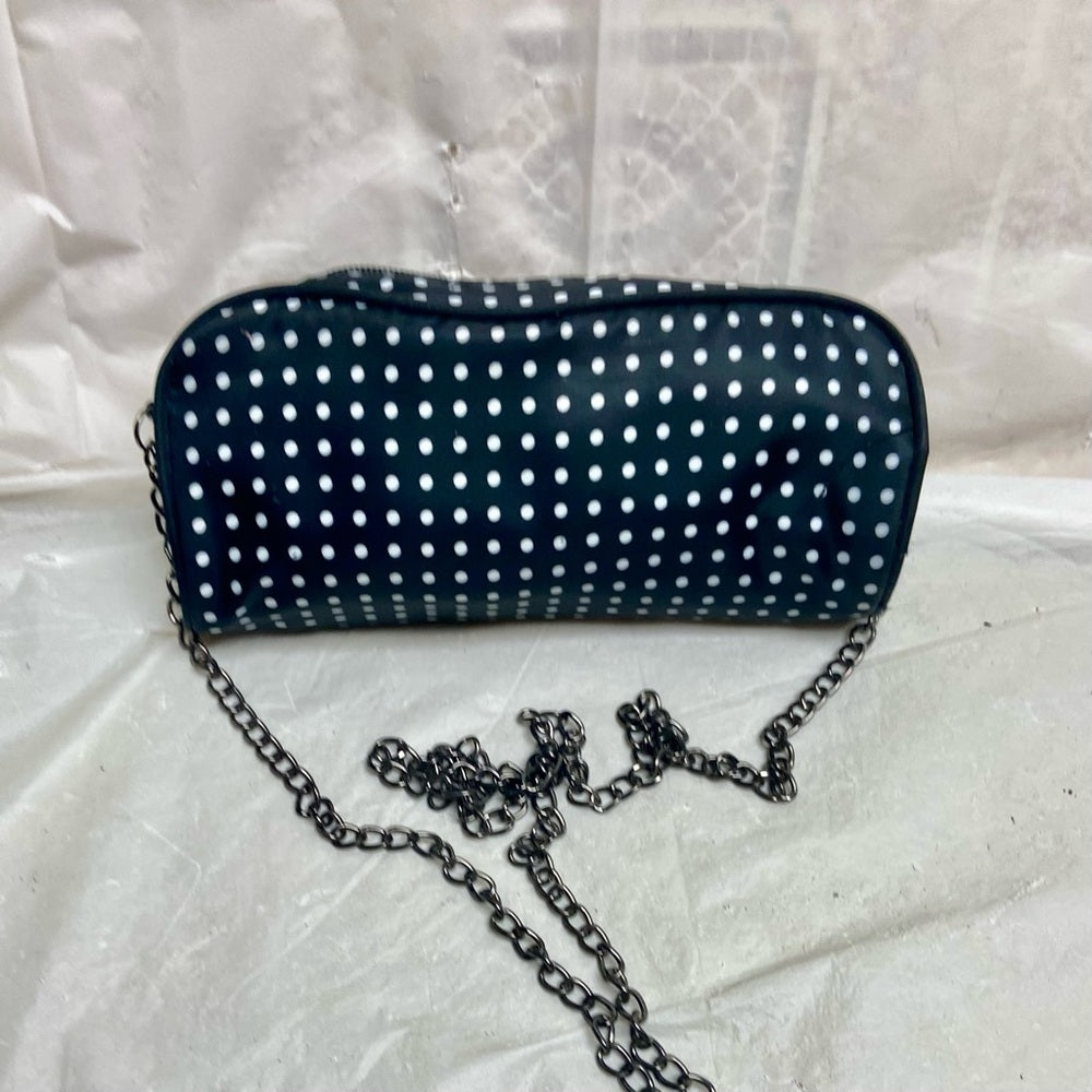 Contents, Black and White Polka Dot Crossbody Bag 8.5in x 4in x 2.5in