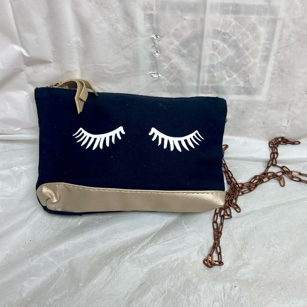 Ipsy Black -Eyelashes Shoulder Bag -Pouch 7in x 4in x 1in