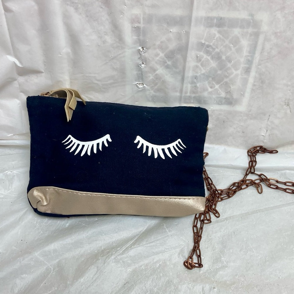 Ipsy Black -Eyelashes Shoulder Bag -Pouch 7in x 4in x 1in