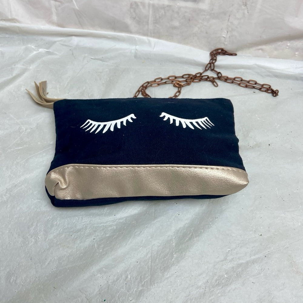 Ipsy Black -Eyelashes Shoulder Bag -Pouch 7in x 4in x 1in