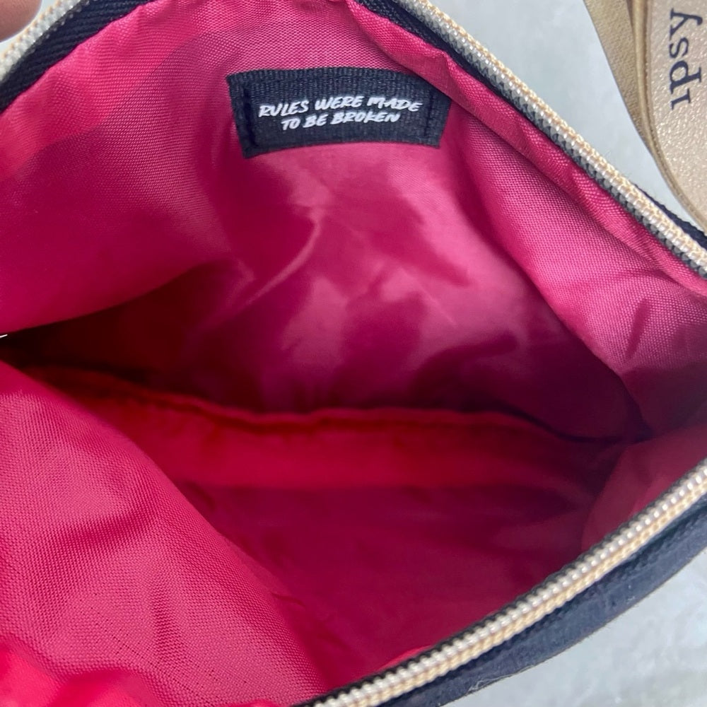 Ipsy Black -Eyelashes Shoulder Bag -Pouch 7in x 4in x 1in