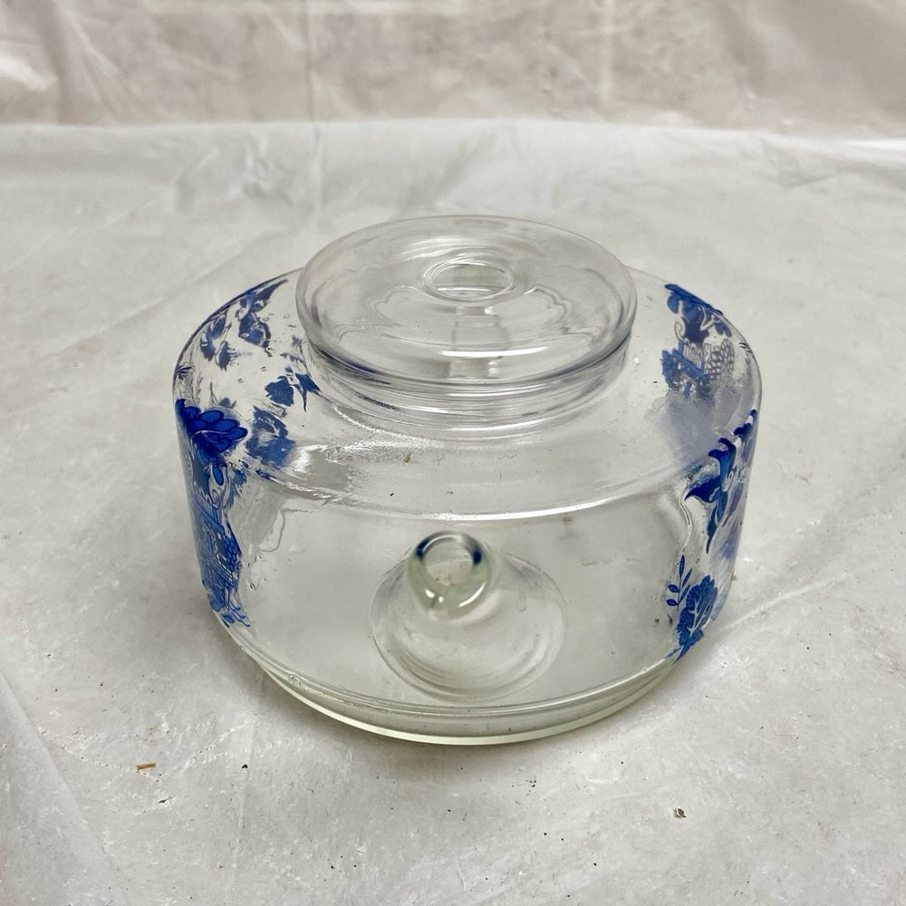 Vintage, Small or Single Blue Willow Glass Teapot 4in H x 7in L x 4.5in D