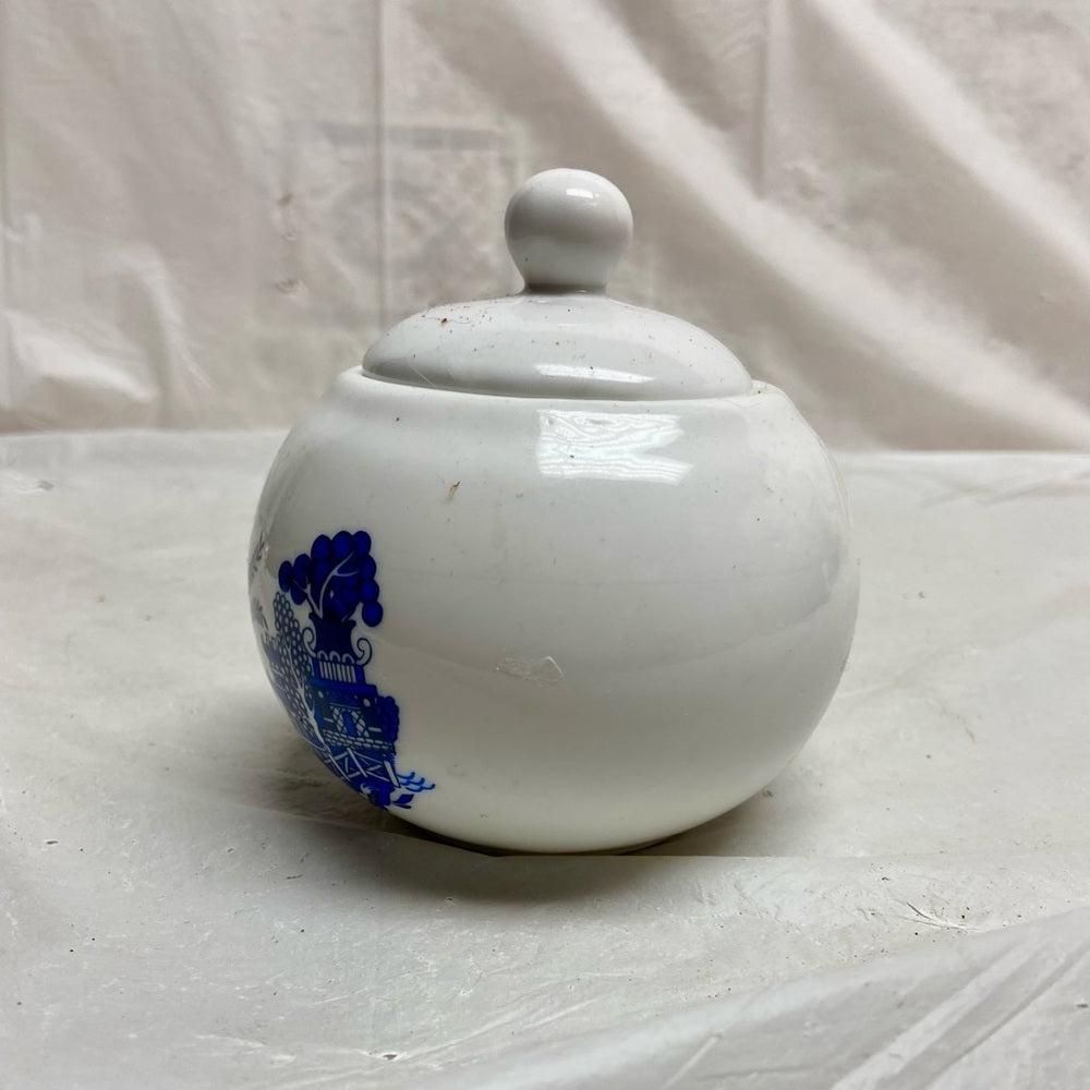Vintage Blue Willow Ceramics, Jam, Sugar, Tea Jar