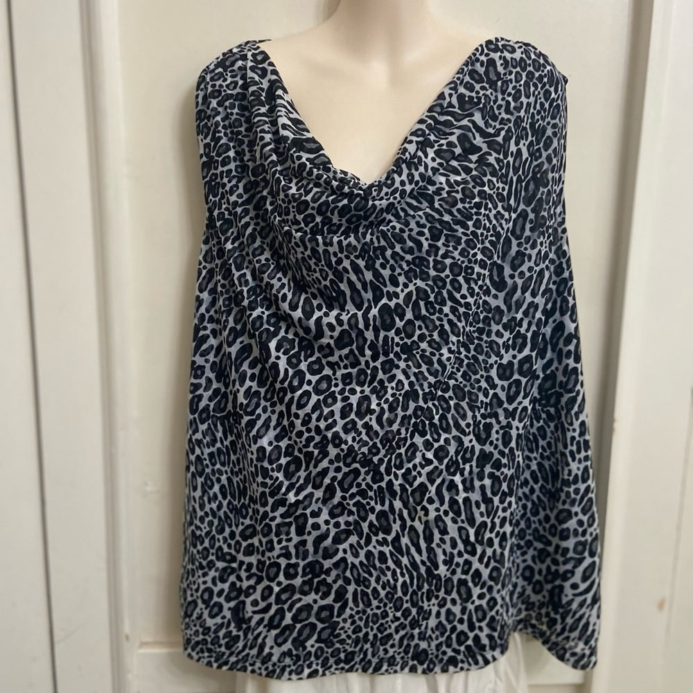 212 Collection Gray Leopard Sleeveless Blouse (3X)