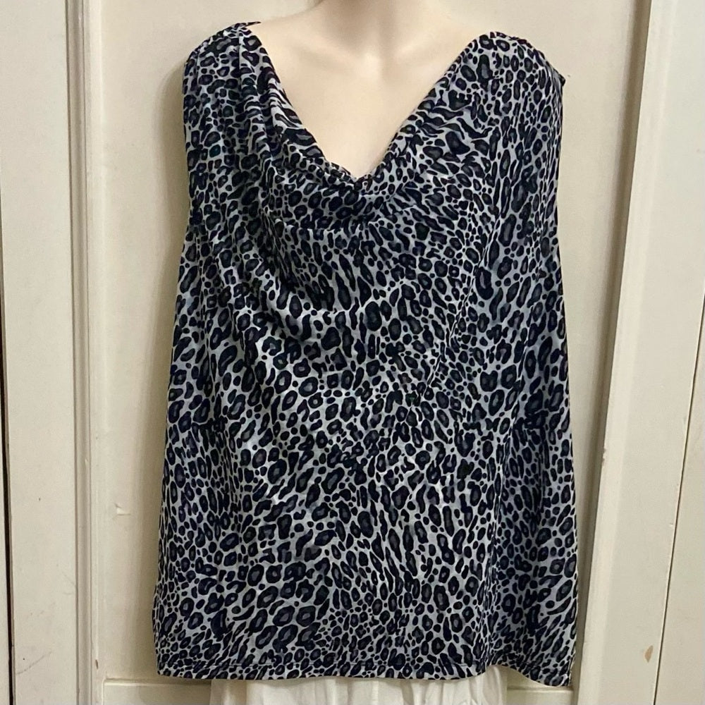 212 Collection Gray Leopard Sleeveless Blouse (3X)
